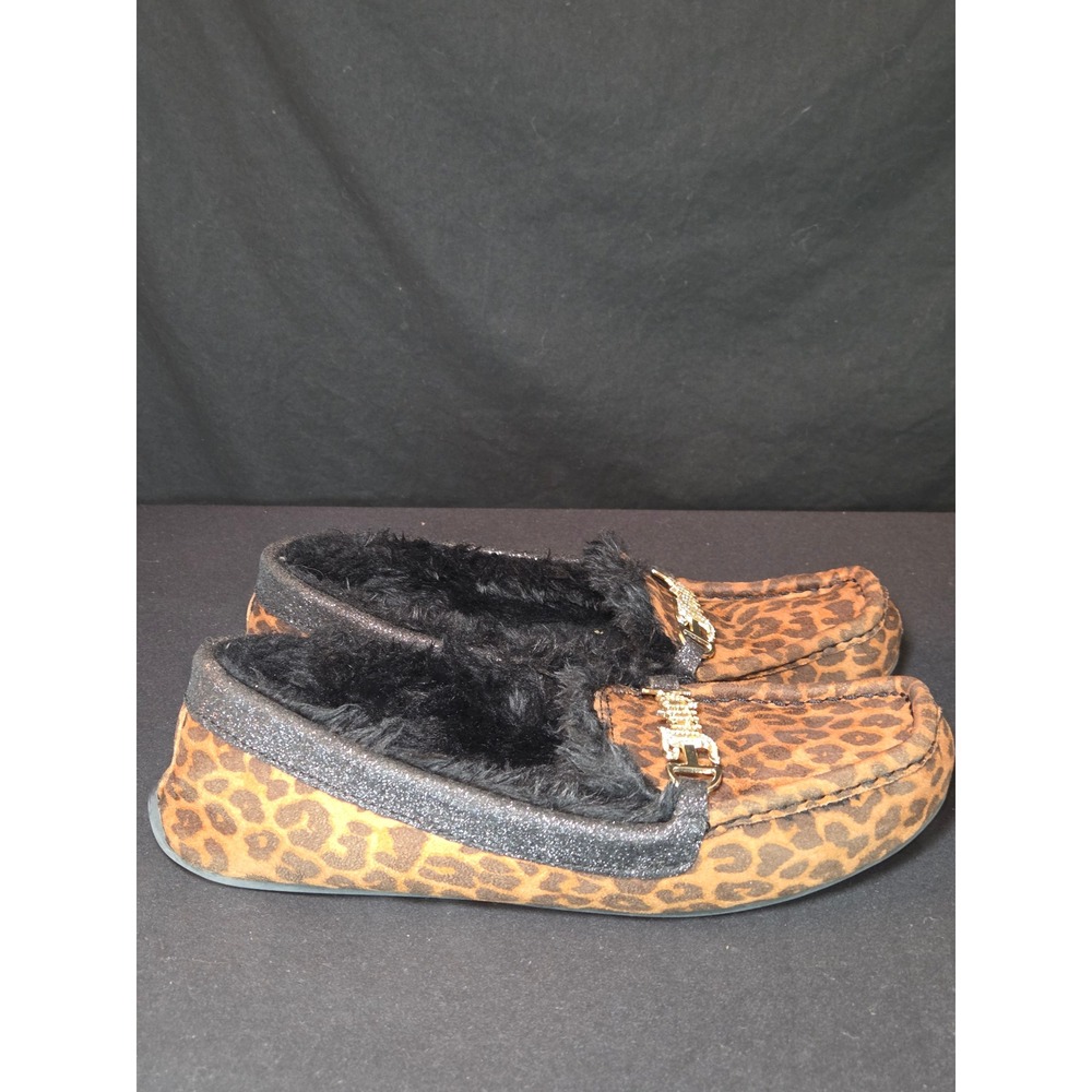 Juicy Couture Leopard Print Slippers Faux Fur Lined Rhinestone‎ Logo Women 10M - Picture 6 of 10